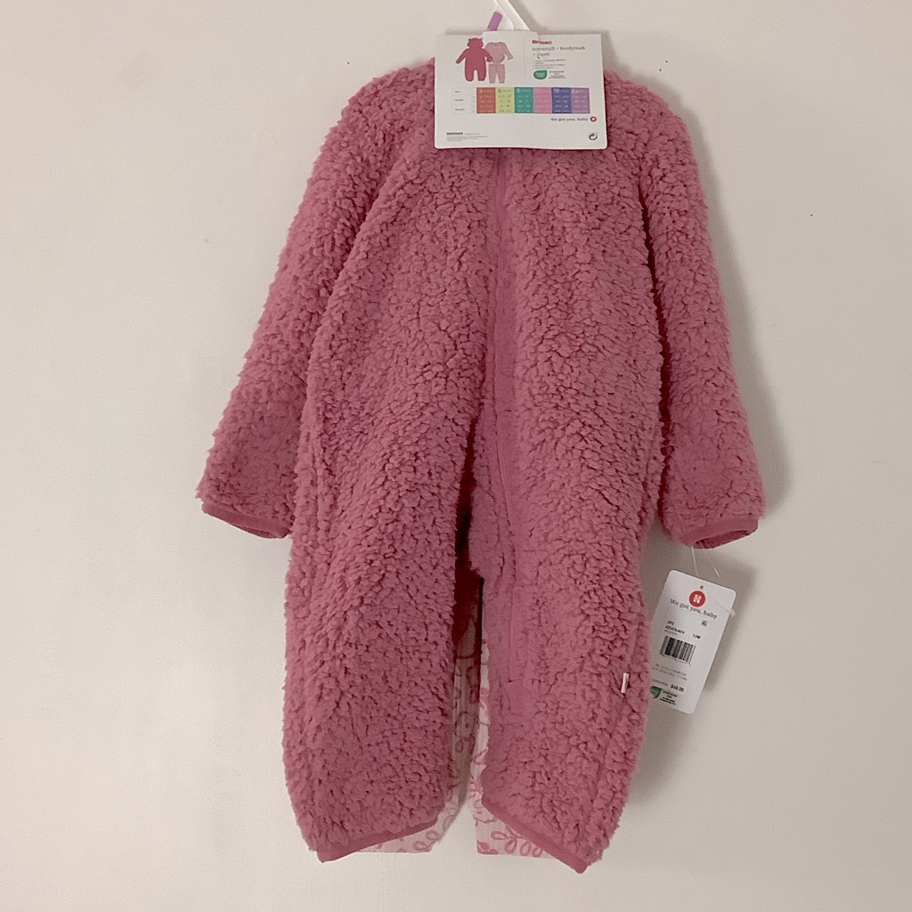 Huggies 3pc Pink Full Zip Teddy Overalls Coat, Layering Set New Mom Shower Gift